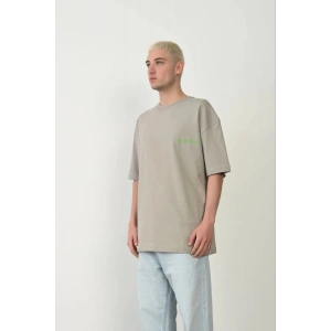 Erkek Baskılı T-Shirt Kısa Kol Bisiklet Yaka Rahat Kalıp Tişört  - Boyalı Gri