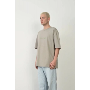Erkek Baskılı T-Shirt Kısa Kol Bisiklet Yaka Rahat Kalıp Tişört  - Boyalı Gri