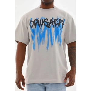 Erkek Baskılı T-Shirt Kısa Kol Bisiklet Yaka Rahat Kalıp Tişört - Gri