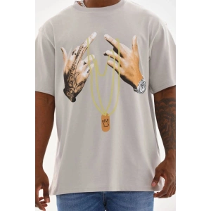 Erkek Baskılı T-Shirt Kısa Kol Bisiklet Yaka Rahat Kalıp Tişört - Gri
