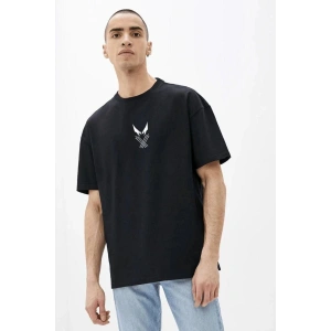 Erkek Baskılı T-Shirt Kısa Kol Bisiklet Yaka Rahat Kalıp Tişört - Siyah