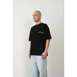 Erkek Baskılı T-Shirt Kısa Kol Bisiklet Yaka Rahat Kalıp Tişört  - Siyah