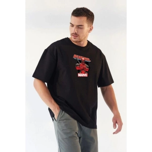 Erkek Baskılı T-Shirt Kısa Kol Bisiklet Yaka Rahat Kalıp Tişört - Siyah