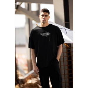 Erkek Baskılı T-Shirt Kısa Kol Bisiklet Yaka Regular Fit Rahat Kalıp Günlük Tişört - Siyah