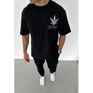 Erkek Baskılı T-Shirt Kısa Kol Bisiklet Yaka Regular Fit Rahat Kalıp Günlük Tişört - Siyah