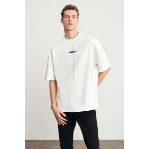Erkek Baskılı T-Shirt Kısa Kol Bisiklet Yaka Regular Fit Rahat Kalıp Tişört - Beyaz