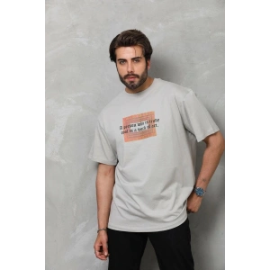 Erkek Baskılı T-Shirt Kısa Kol Bisiklet Yaka Regular Fit Rahat Kalıp Tişört -  Gri