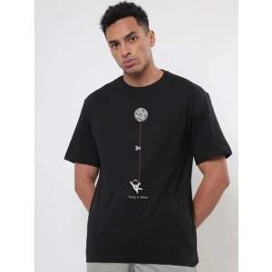Erkek Baskılı T-Shirt Kısa Kol Bisiklet Yaka Regular Fit Rahat Kalıp Tişört - Siyah