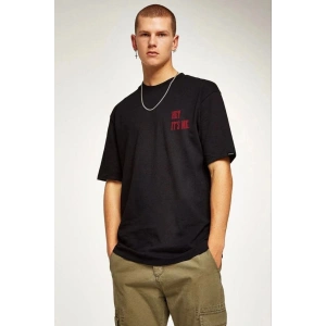 Erkek Baskılı T-Shirt Kısa Kol Bisiklet Yaka Regular Fit Rahat Kalıp Tişört - Siyah