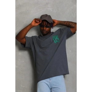 Erkek Baskılı T-Shirt Kısa Kol Bisiklet Yaka Regular Fit Rahat Tişört - Füme