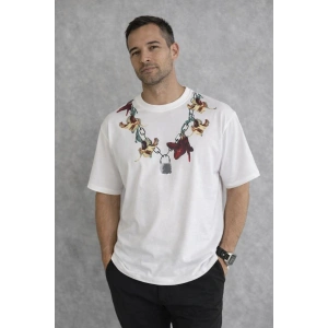 Erkek Baskılı T-Shirt Kısa Kol Bisiklet Yaka Regular Fit Tişört - Beyaz