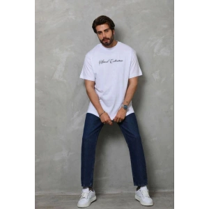 Erkek Baskılı T-Shirt Kısa Kol Bisiklet Yaka Regular Fit Tişört - Beyaz