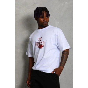 Erkek Baskılı T-Shirt Kısa Kol Bisiklet Yaka Regular Fit Tişört - Beyaz