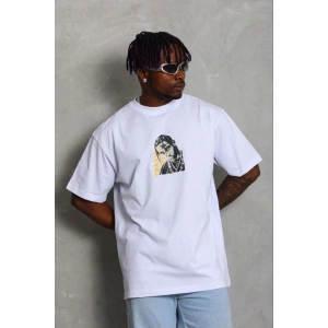 Erkek Baskılı T-Shirt Kısa Kol Bisiklet Yaka Regular Fit Tişört - Beyaz