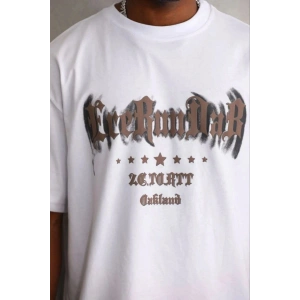 Erkek Baskılı T-Shirt Kısa Kol Bisiklet Yaka Regular Fit Tişört - Beyaz