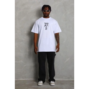 Erkek Baskılı T-Shirt Kısa Kol Bisiklet Yaka Regular Fit Tişört - Beyaz
