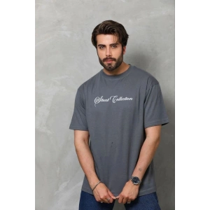 Erkek Baskılı T-Shirt Kısa Kol Bisiklet Yaka Regular Fit Tişört - Füme
