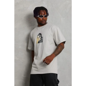 Erkek Baskılı T-Shirt Kısa Kol Bisiklet Yaka Regular Fit Tişört - Gri