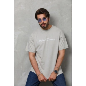 Erkek Baskılı T-Shirt Kısa Kol Bisiklet Yaka Regular Fit Tişört - Gri