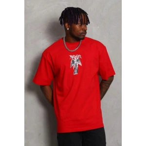 Erkek Baskılı T-Shirt Kısa Kol Bisiklet Yaka Regular Fit Tişört - Kırmızı