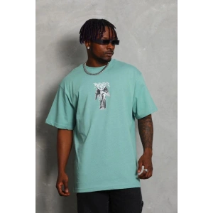 Erkek Baskılı T-Shirt Kısa Kol Bisiklet Yaka Regular Fit Tişört - Mint Yeşili