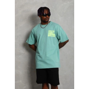 Erkek Baskılı T-Shirt Kısa Kol Bisiklet Yaka Regular Fit Tişört - Mint Yeşili