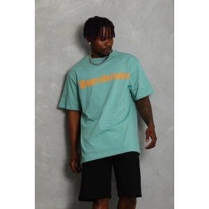 Erkek Baskılı T-Shirt Kısa Kol Bisiklet Yaka Regular Fit Tişört - Mint Yeşili