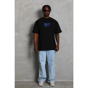 Erkek Baskılı T-Shirt Kısa Kol Bisiklet Yaka Regular Fit Tişört - Siyah