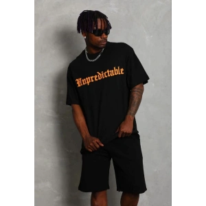 Erkek Baskılı T-Shirt Kısa Kol Bisiklet Yaka Regular Fit Tişört - Siyah