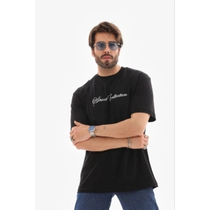 Erkek Baskılı T-Shirt Kısa Kol Bisiklet Yaka Regular Fit Tişört - Siyah