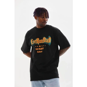 Erkek Baskılı T-Shirt Kısa Kol Bisiklet Yaka Regular Fit Tişört - Siyah