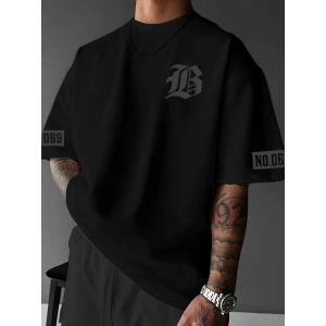 Erkek Baskılı T-Shirt Kısa Kol Bisiklet Yaka Regular Fit Yazlık Tişört - Siyah