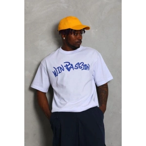 Erkek Baskılı Tişört Kısa Kol Bisiklet Yaka Oversize T-Shirt - Beyaz