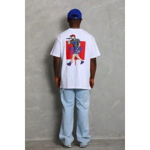 Erkek Baskılı Tişört Kısa Kol Bisiklet Yaka Oversize T-Shirt - Beyaz