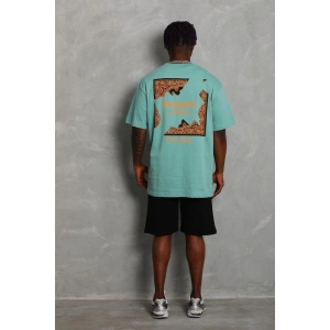 Erkek Baskılı Tişört Kısa Kol Bisiklet Yaka Oversize T-Shirt - Mint Yeşili