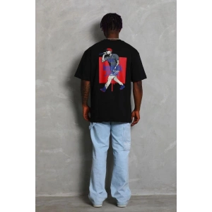 Erkek Baskılı Tişört Kısa Kol Bisiklet Yaka Oversize T-Shirt - - Siyah
