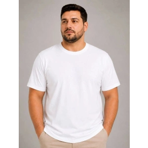 Erkek Battal Big Size Basic Tişört Bisiklet Yaka Rahat Kalıp T-Shirt - Beyaz
