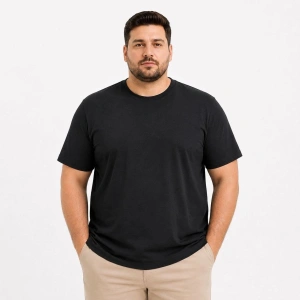 Erkek Battal Big Size Basic Tişört Bisiklet Yaka Rahat Kalıp T-Shirt - Siyah
