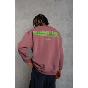 Erkek Bisiklet Yaka Baskılı 3 iplik pamuklu Sweatshirt - Gül Kurusu
