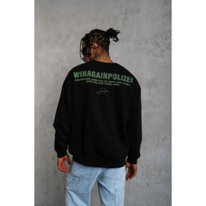 Erkek Bisiklet Yaka Baskılı 3 iplik pamuklu Sweatshirt - Siyah