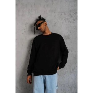 Erkek Bisiklet Yaka Baskılı 3 İplik Pamuklu Sweatshirt -  Siyah