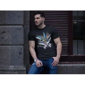 ERKEK Bisiklet Yaka Baskılı Kısa kol T-Shirt - Siyah