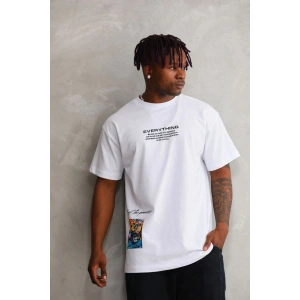 Erkek Bisiklet Yaka Baskılı Oversize T-Shirt - Beyaz