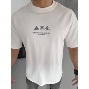 Erkek Bisiklet yaka Baskılı T-Shirt - Beyaz
