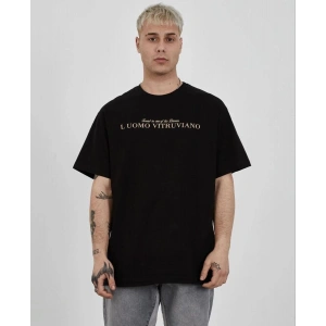 ERKEK Bisiklet Yaka Tişort Baskılı Oversize kısa kol T-Shirt - Siyah
