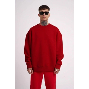 Erkek Biskilet Yaka Üç İplik SweatShirt - Kırmızı