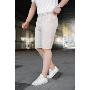 Erkek Diagonel Kumaş Duble Paça Cepli Bağcıklı Bel Lastikli ŞORT - Krem
