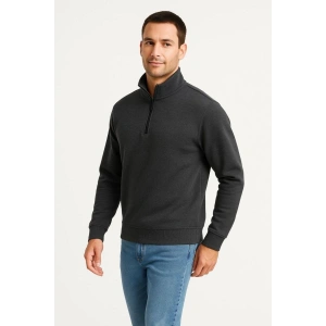 Erkek Dik Yaka Yarım Fermuarlı 3 İplik Pamuklu Sweatshirt -  Antrasit