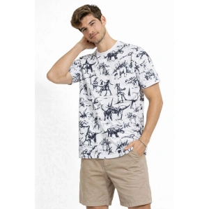 Erkek Dinozor Dijıtal ön ve arka Baskılı Tişört Bisiklet Yaka T-Shirt - Beyaz