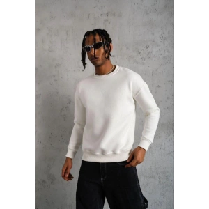 Erkek Düz Bisiklet Yaka 3 iplik pamuklu Sweatshirt - Beyaz